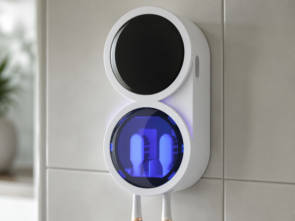 BrushDock compartment glowing during a UV cycle