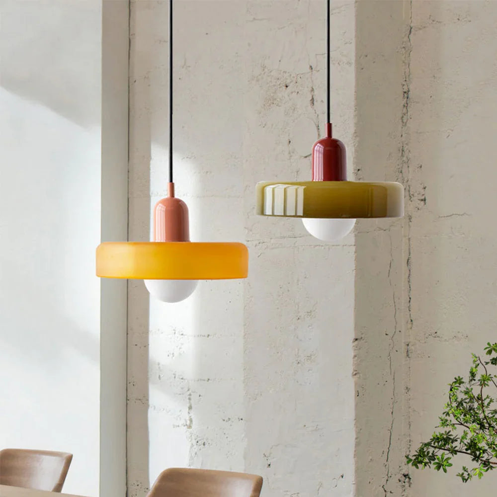 Bauhaus Style Stained Glass Pendant Light with Geometric Design 30