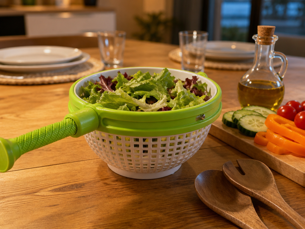 SpinLeaf basket serving crisp salad at the table