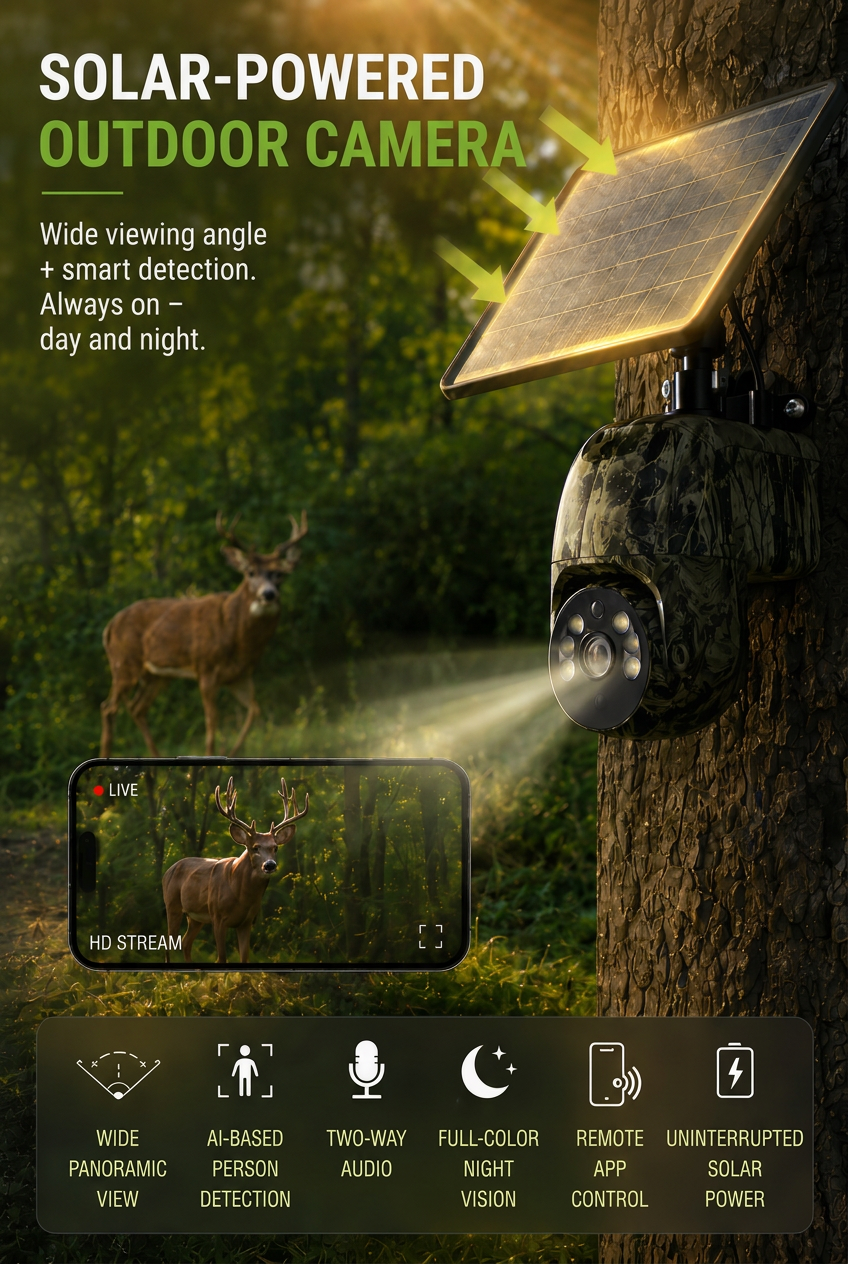 Solar-Powered Wireless Security Camera with 4G LTE or Wi-Fi, 2K, PTZ, Night Vision 2