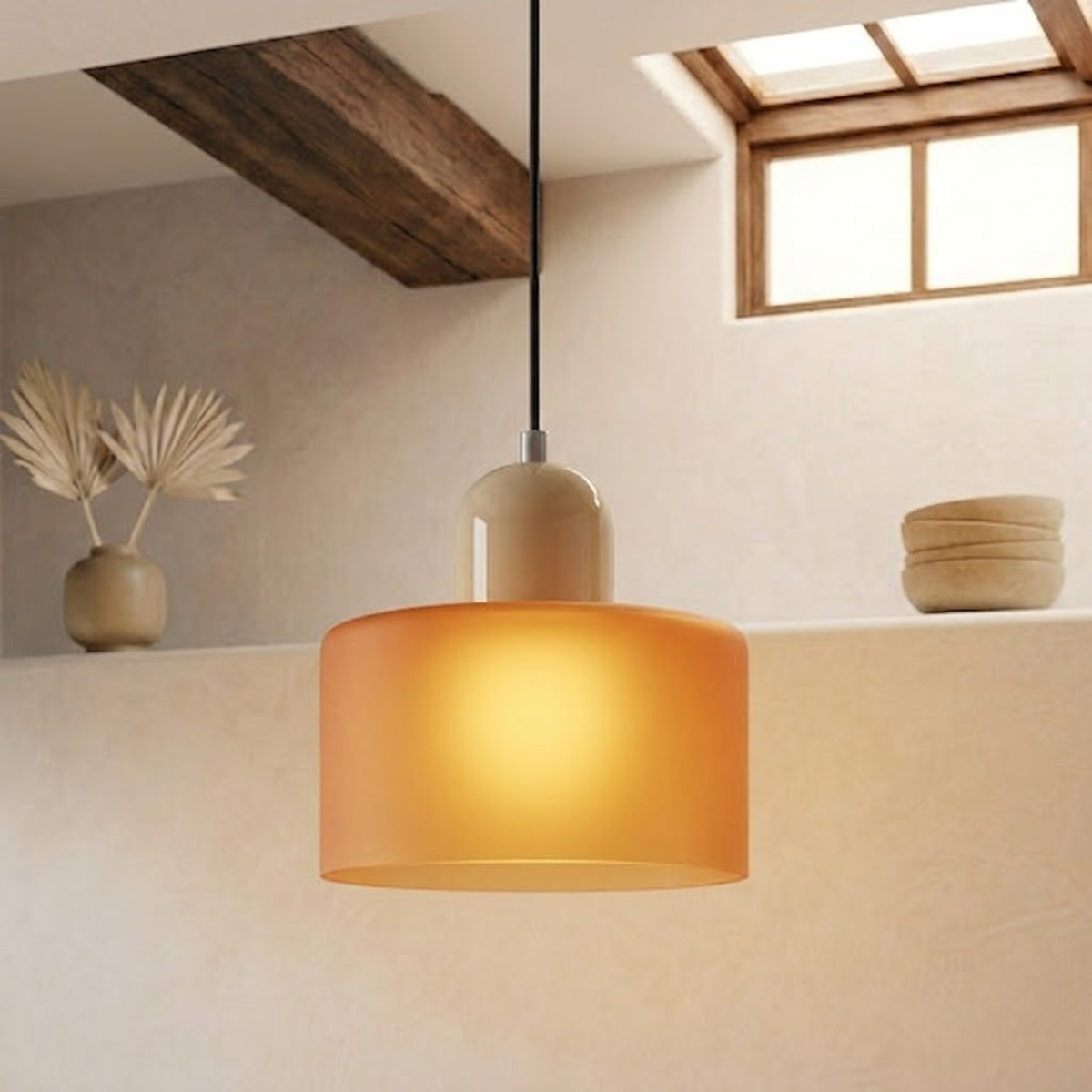 Ring-Shaped Glass Pendant Light with Adjustable Hanging Height and 3-Color Light Switching 22