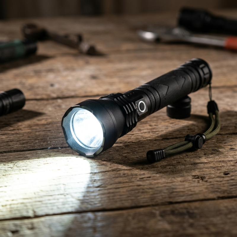 Heavy-Duty Waterproof LED Flashlight - Telescopic Zoom Torch for Hiking