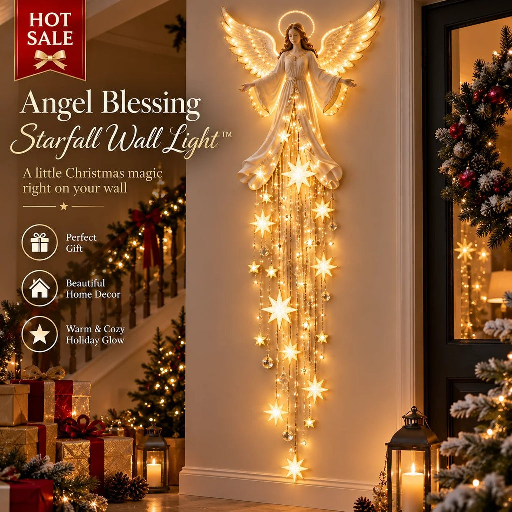 Angel Christmas Wall Light with Halo and Cascading Stars, Warm White 1