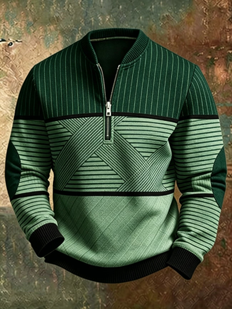 Men's Half-Zip Sweater with Geometric Color Block Pattern 5