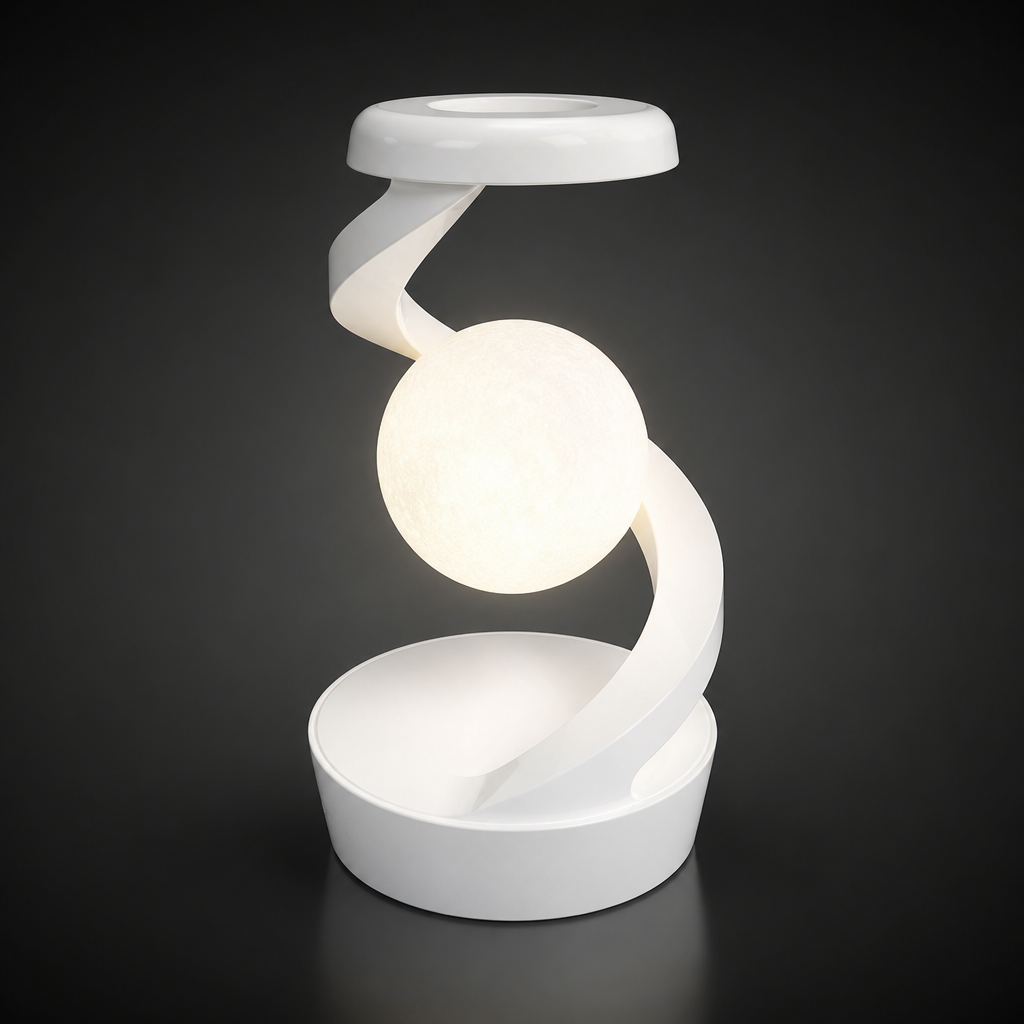 OrbitGlow floating moon lamp — studio shot