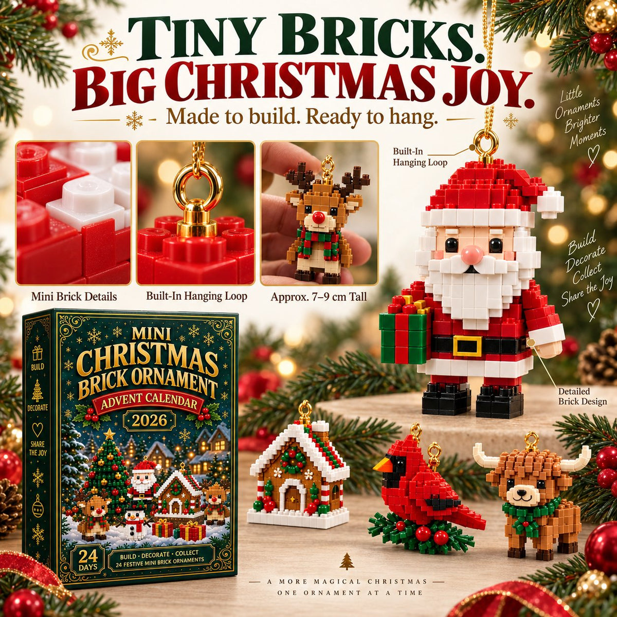 Mini Brick Advent Calendar with 24 Christmas Building Sets to Build & Hang 2