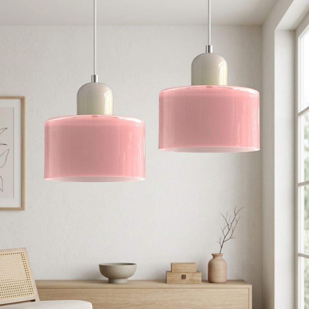 Ring-Shaped Glass Pendant Light with Adjustable Hanging Height and 3-Color Light Switching 3