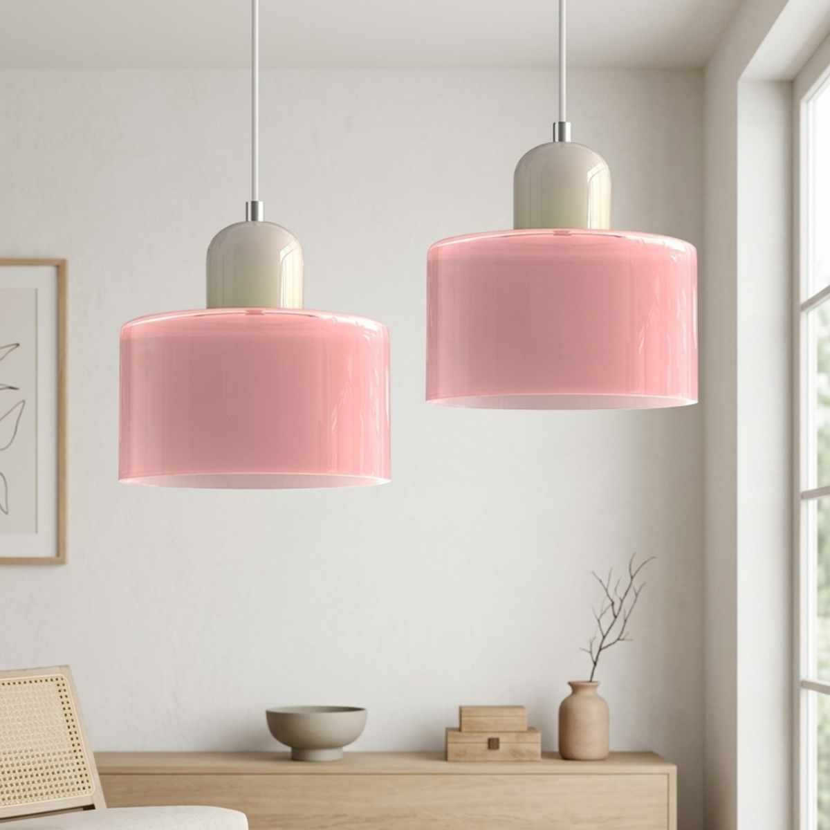 Ring-Shaped Glass Pendant Light with Adjustable Hanging Height and 3-Color Light Switching 3