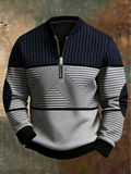 Men's Half-Zip Sweater with Geometric Color Block Pattern 1