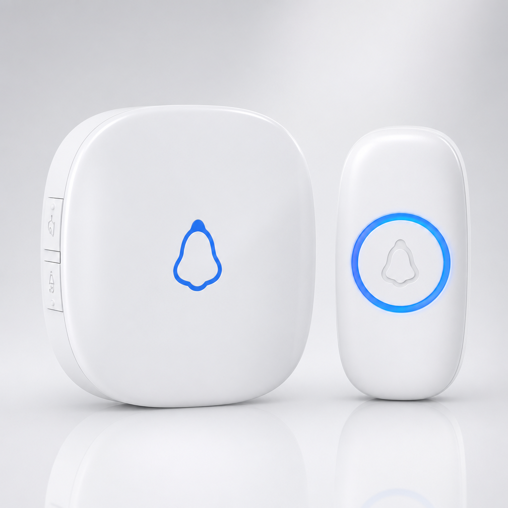HomeChime wireless call button and plug-in chime receiver studio shot