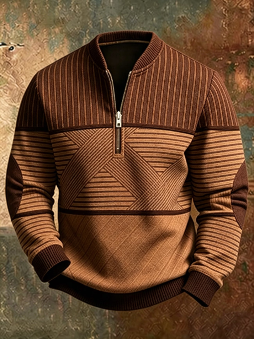 Men's Half-Zip Sweater with Geometric Color Block Pattern 4