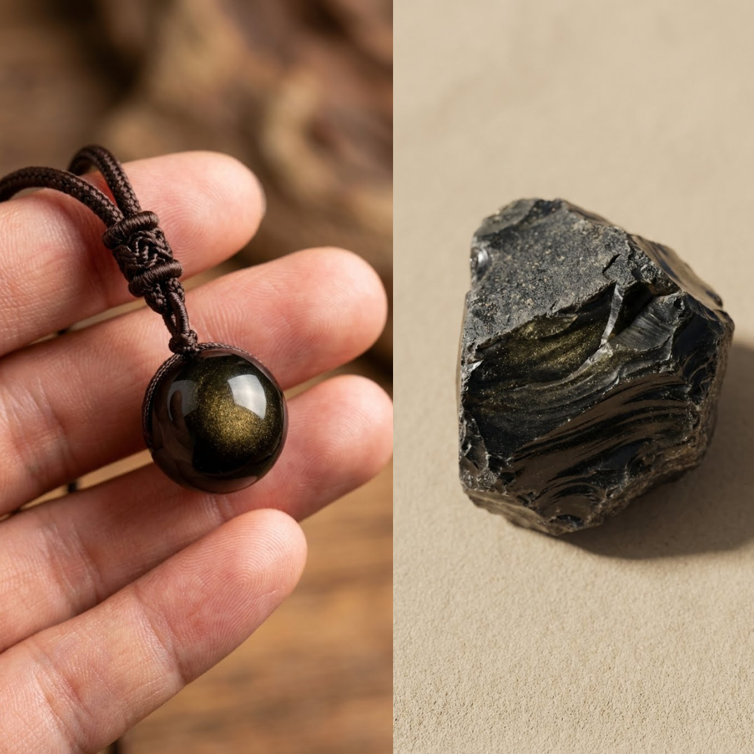 Golden Obsidian Necklace for Women - Protective Handmade Gemstone Pendant 4