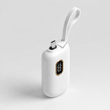 PocketVolt mini capsule power bank with built-in USB-C plug, studio shot
