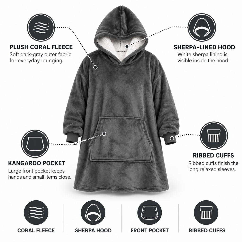 Ultra-Soft Oversized Sherpa Hoodie Blanket (with Pocket) 2