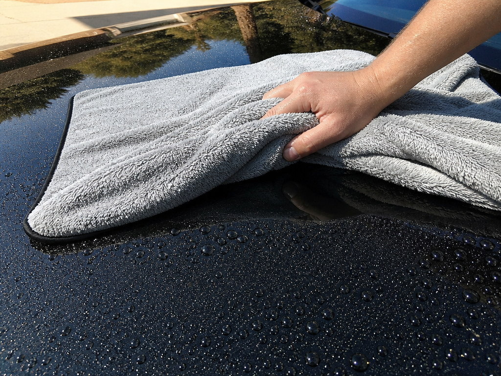 OneDry towel drying a car hood in one pass