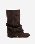 Women's Slouchy Knee-High Boots with Hidden Heel, Rounded Toe, Dark Chocolate 1