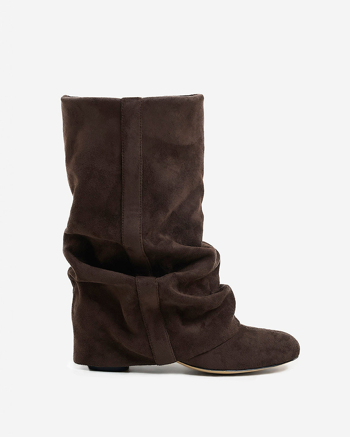 Women's Slouchy Knee-High Boots with Hidden Heel, Rounded Toe, Dark Chocolate 1