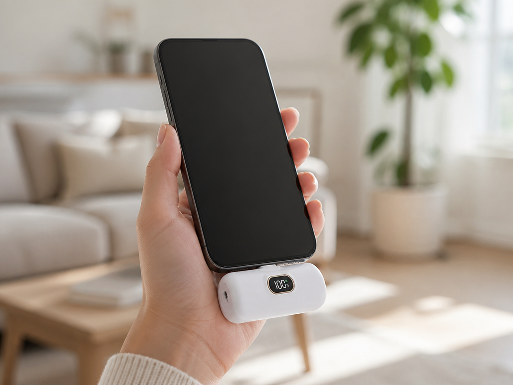 PocketVolt docked into a phone's USB-C port, charging cable-free