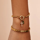 Birthstone Bead Bracelet with Cross Charm, Gold or Silver Tone 4