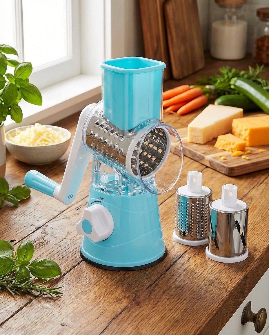 3-in-1 Rotary Vegetable Chopper with Suction Base and 3 Interchangeable Drums 10