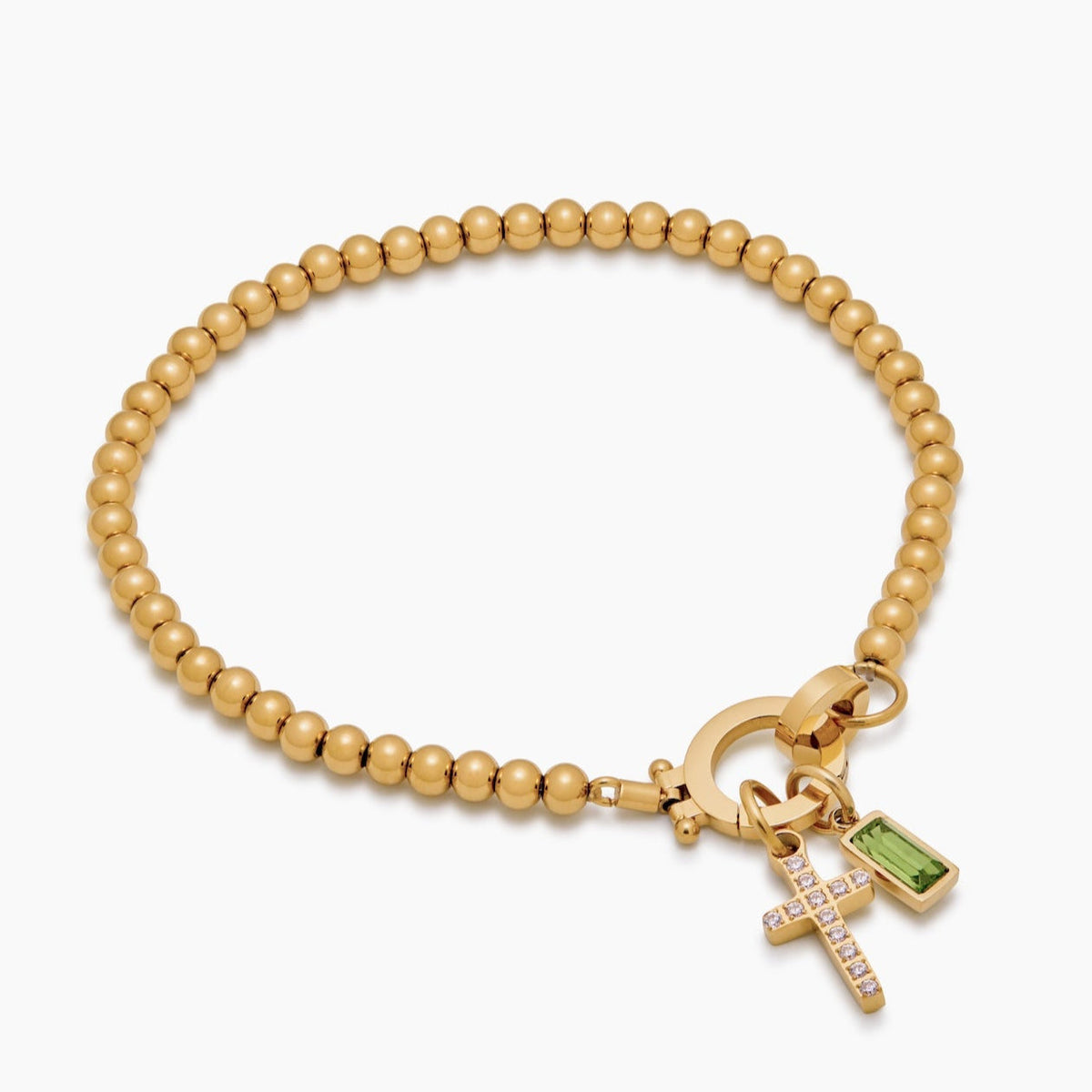 Birthstone Bead Bracelet with Cross Charm, Gold or Silver Tone 9