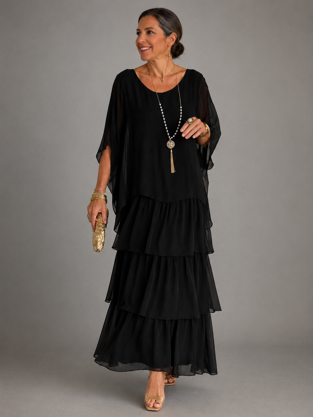 Elegant Flowing Layered Maxi Dress for Women – Loose Fit, Lightweight 1