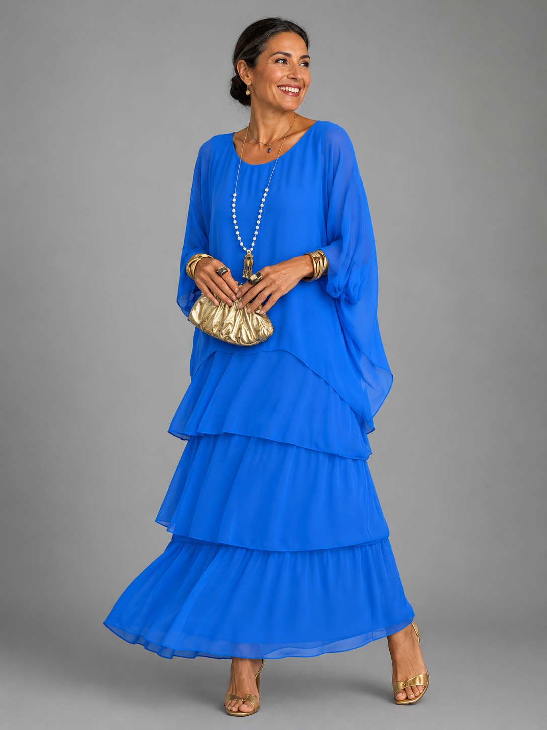 Elegant Flowing Layered Maxi Dress for Women – Loose Fit, Lightweight 5