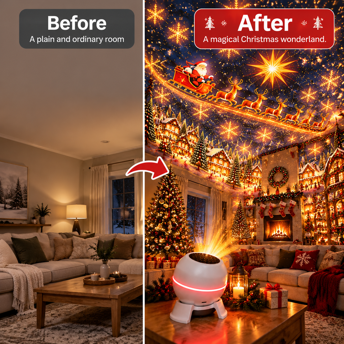 Christmas Light Projector with Moving Star Patterns, USB Powered, White 3