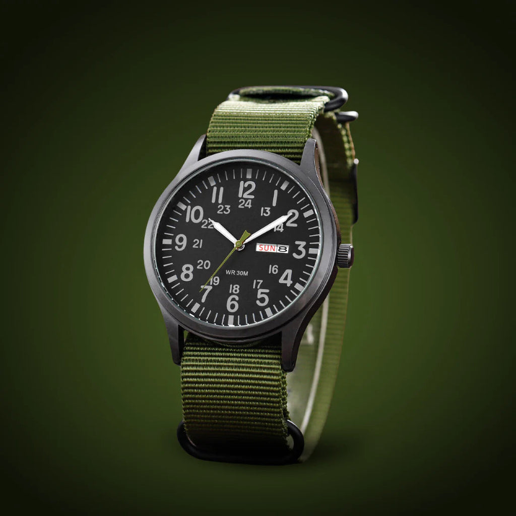 Men's Field Watch with Woven Fabric Strap and Day-Date Window 4