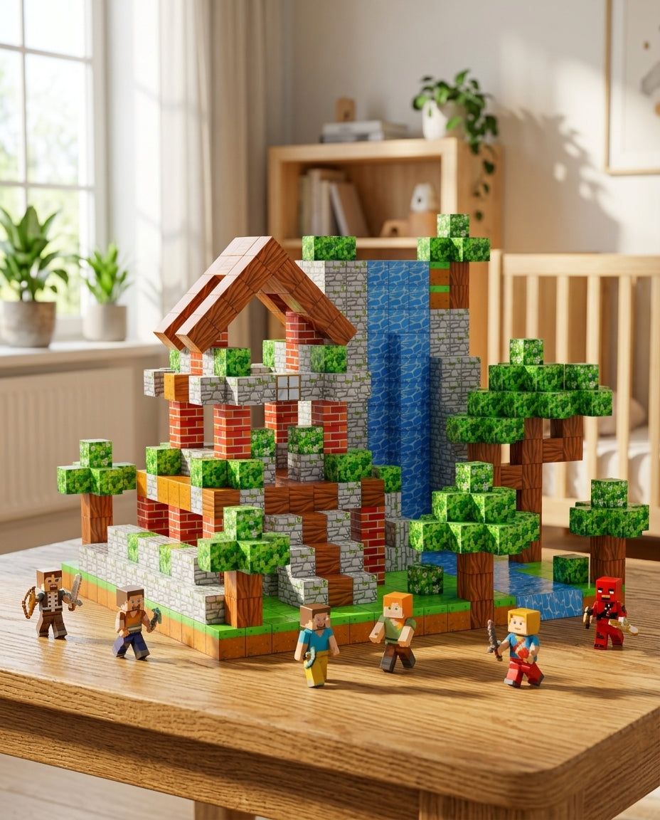 Magnetic Building Blocks Set - Pixel-Style Blocks with Figures for Kids Ages 3+ 1