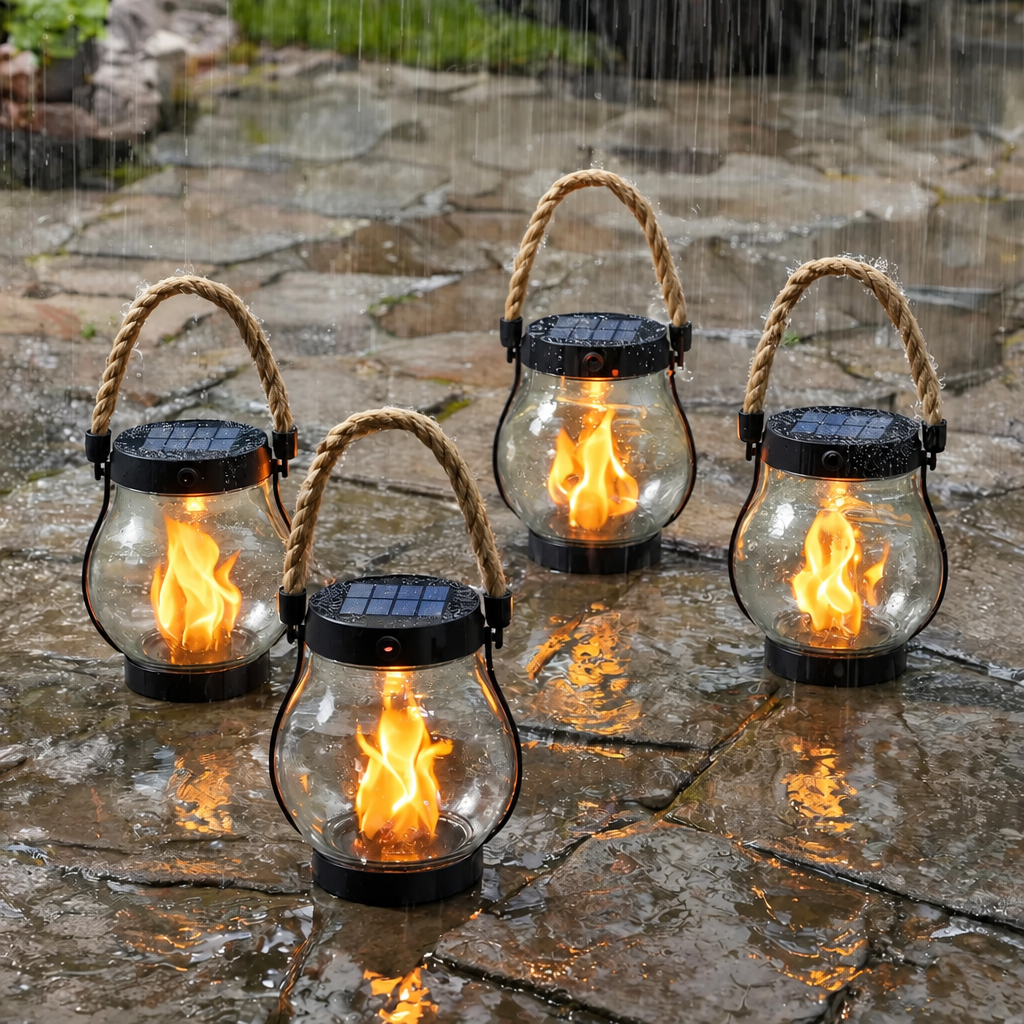 Solar Lantern Outdoor Light with Flickering Flame Effect 4