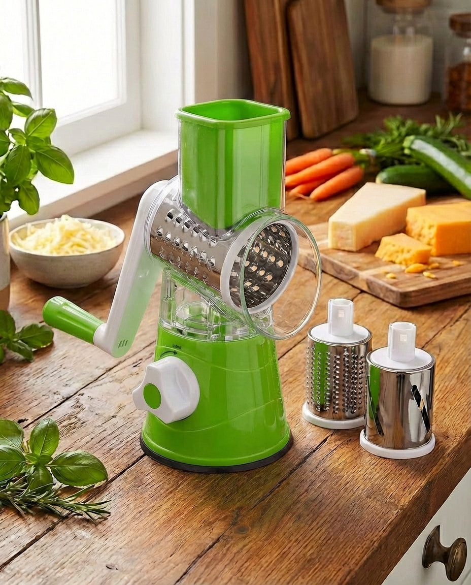 3-in-1 Rotary Vegetable Chopper with Suction Base and 3 Interchangeable Drums 11