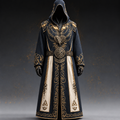Men's Black Hooded Medieval Costume with Celtic Details for Halloween 1