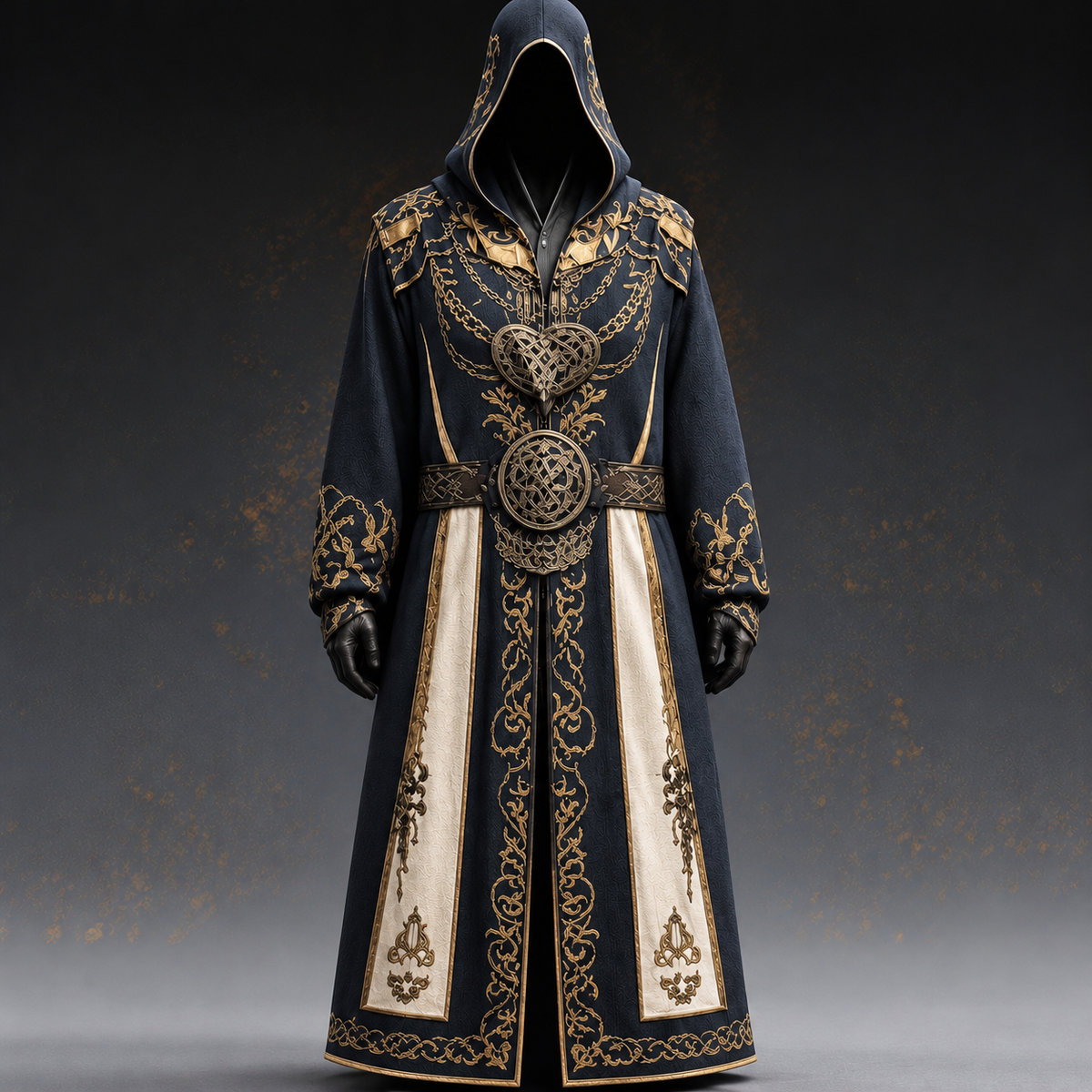 Men's Black Hooded Medieval Costume with Celtic Details for Halloween 1