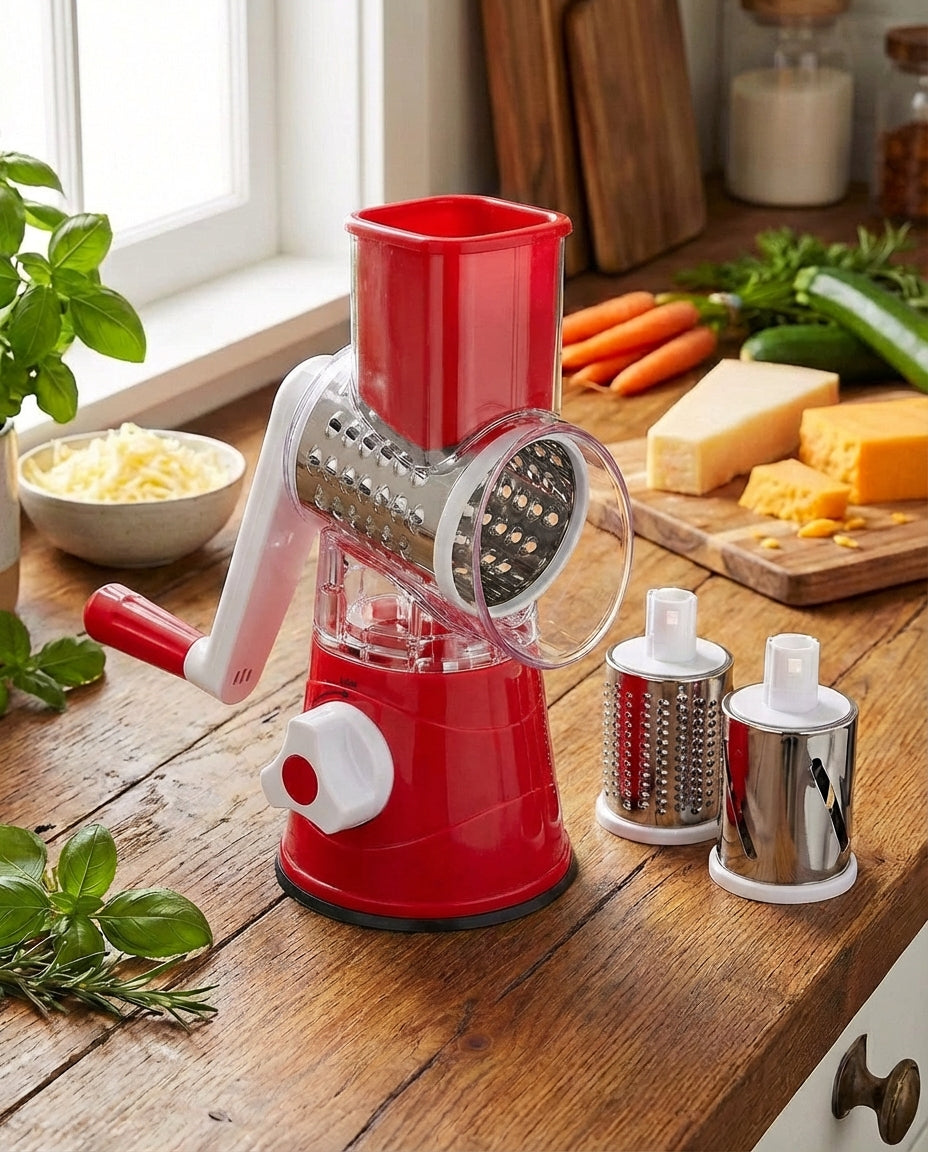 3-in-1 Rotary Vegetable Chopper with Suction Base and 3 Interchangeable Drums 12