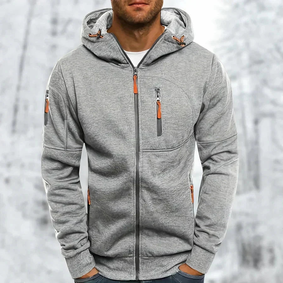 Men's Zip-Up Hoodie with Jacquard Fabric and Hood, Relaxed Fit 8