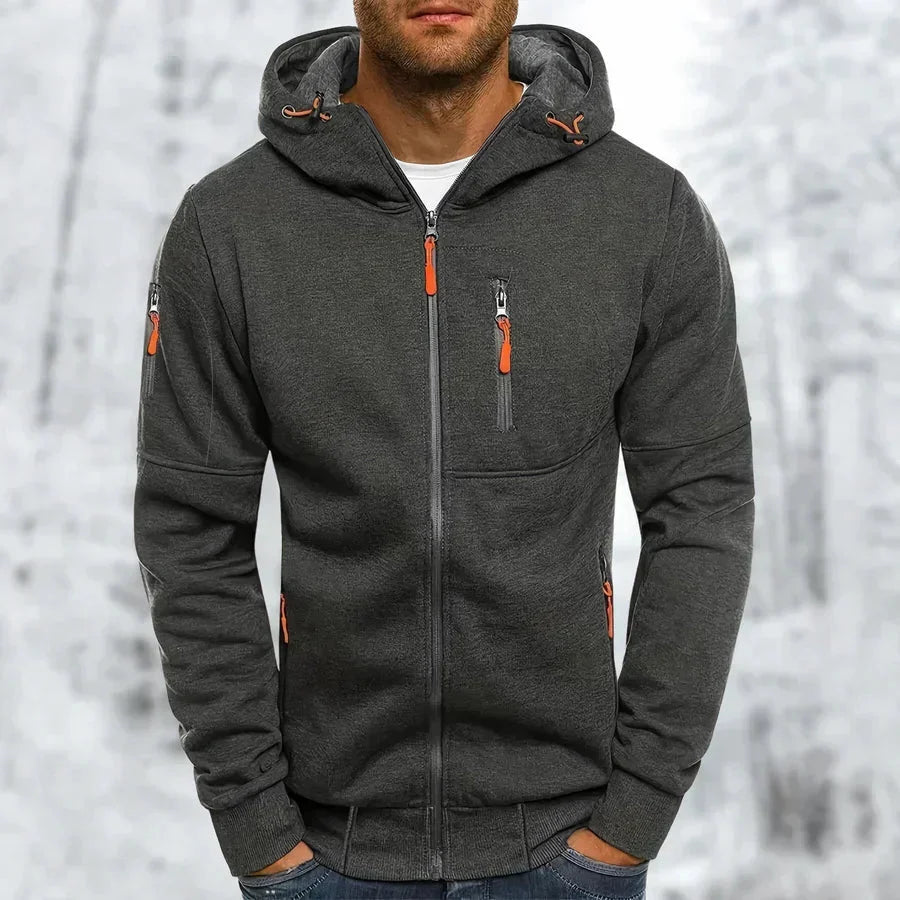 Men's Zip-Up Hoodie with Jacquard Fabric and Hood, Relaxed Fit 9