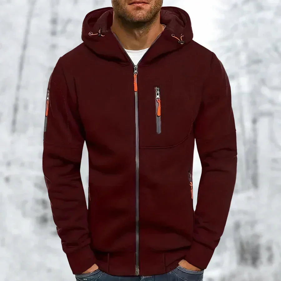 Men's Zip-Up Hoodie with Jacquard Fabric and Hood, Relaxed Fit 4