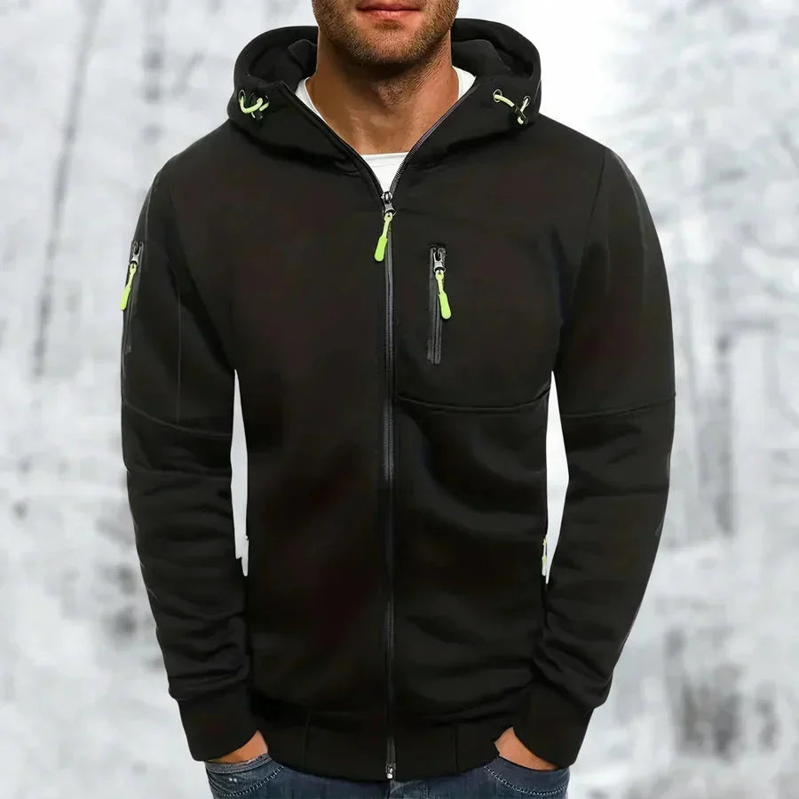 Men's Zip-Up Hoodie with Jacquard Fabric and Hood, Relaxed Fit 7