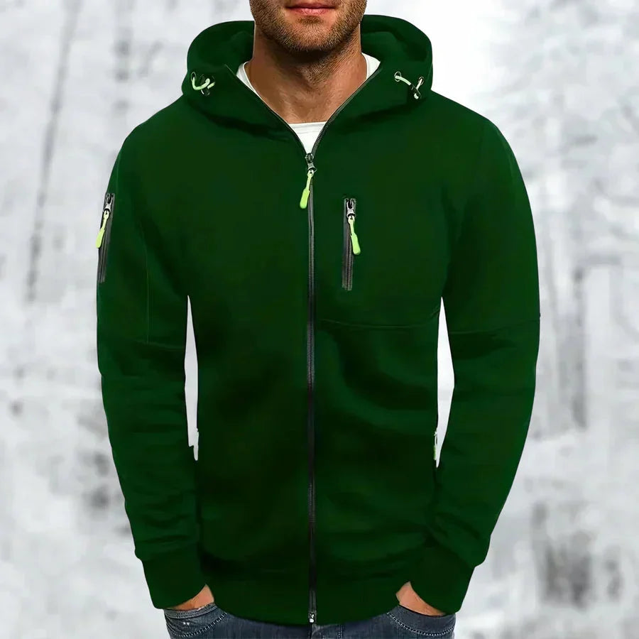 Men's Zip-Up Hoodie with Jacquard Fabric and Hood, Relaxed Fit 6