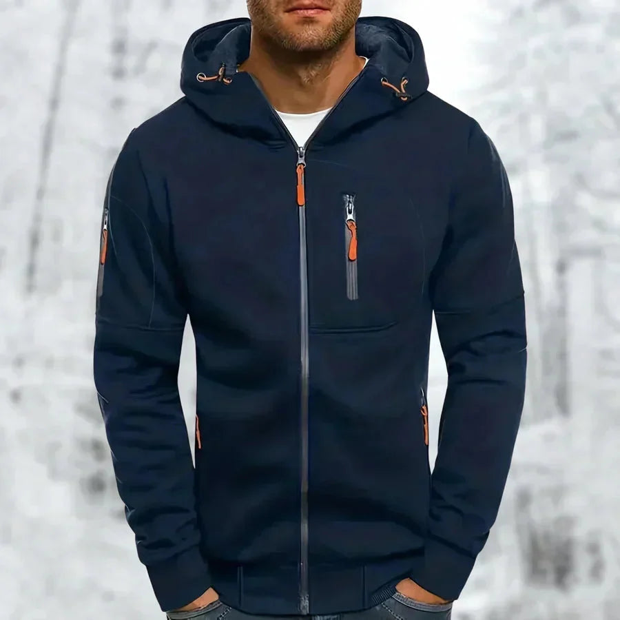Men's Zip-Up Hoodie with Jacquard Fabric and Hood, Relaxed Fit 5