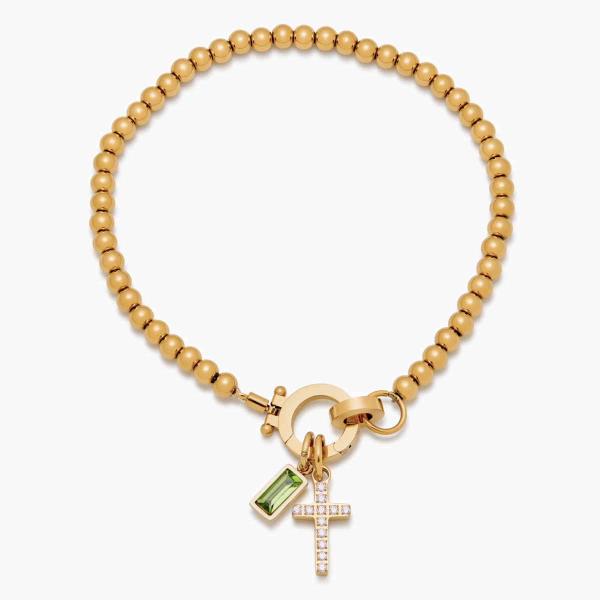 Birthstone Bead Bracelet with Cross Charm, Gold or Silver Tone 3