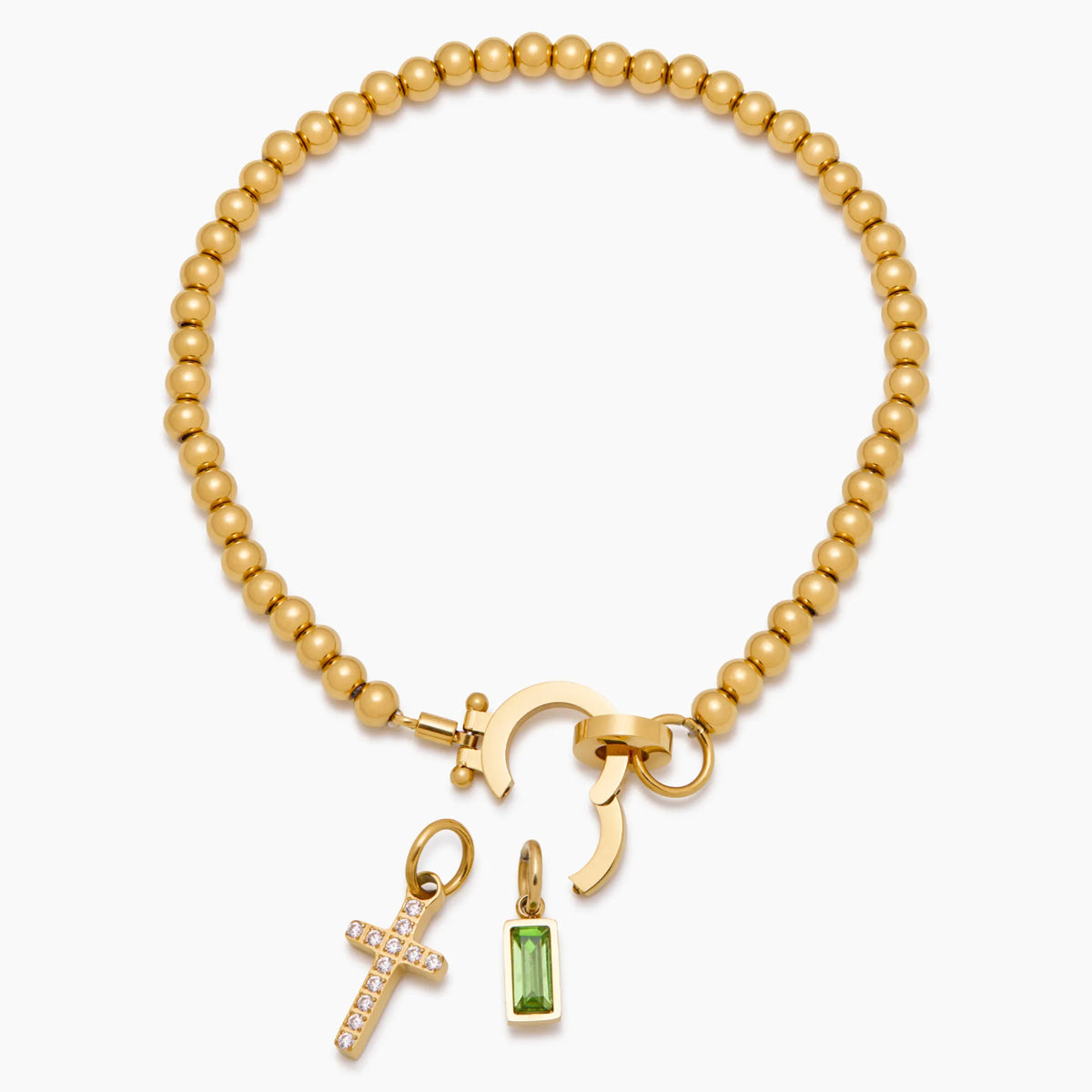 Birthstone Bead Bracelet with Cross Charm, Gold or Silver Tone 8