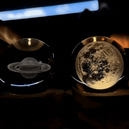 3D Crystal Space Lamp with Warm LED Light and Wooden Base 5