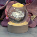 3D Crystal Space Lamp with Warm LED Light and Wooden Base