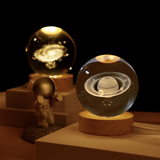3D Crystal Space Lamp with Warm LED Light and Wooden Base 8