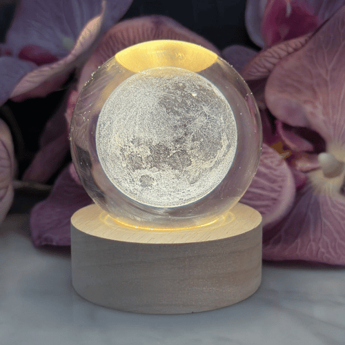 3D Crystal Space Lamp with Warm LED Light and Wooden Base 2