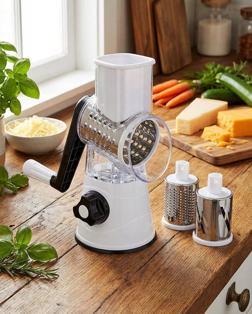 3-in-1 Rotary Vegetable Chopper with Suction Base and 3 Interchangeable Drums 1