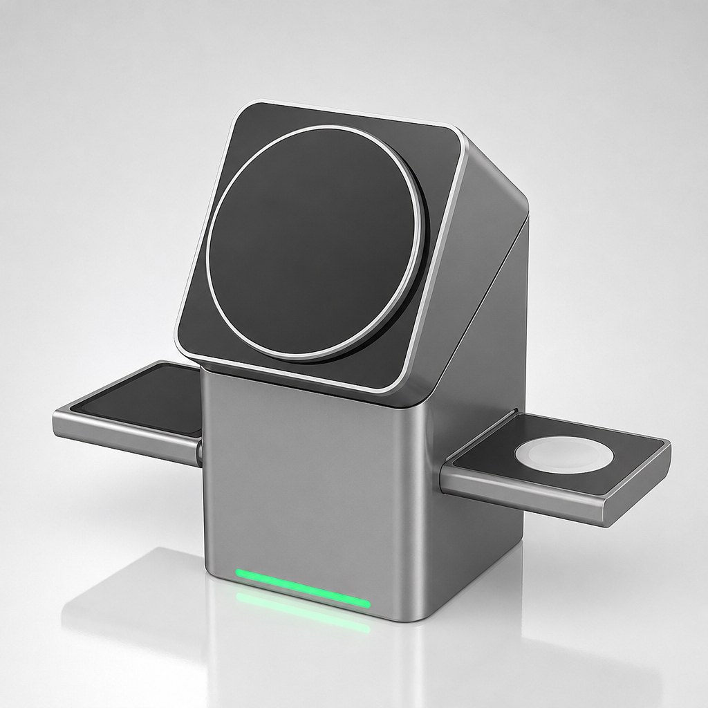 ChargePod 3-in-1 magnetic wireless charging station, studio shot