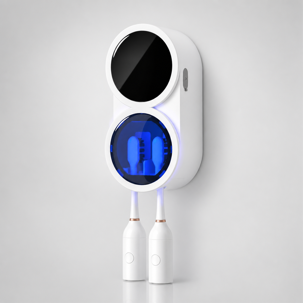 BrushDock wall-mounted UV toothbrush sanitizer dock, studio shot